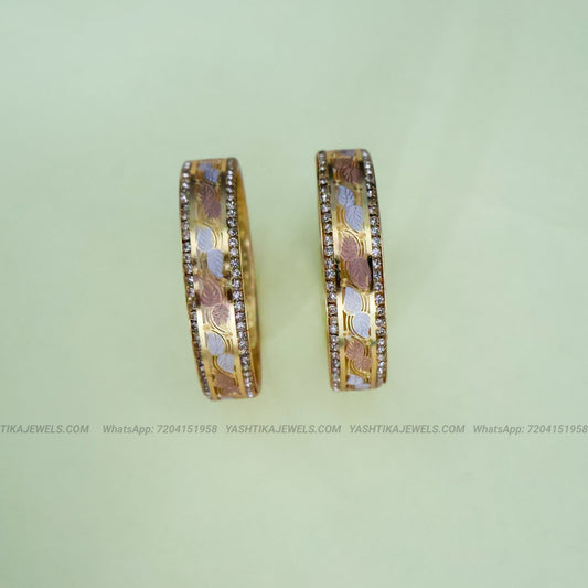 Enamel leafy kids bangles pair with white stone edging - little princess jewelry