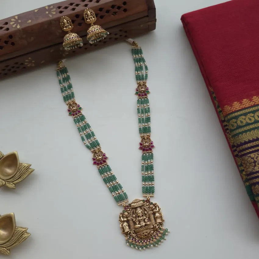 Lakshmi Pendant Green Beads Haram