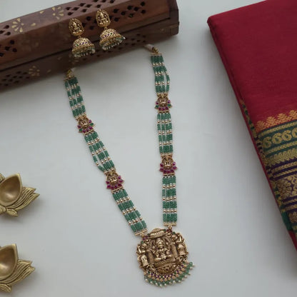 Lakshmi Pendant Green Beads Haram
