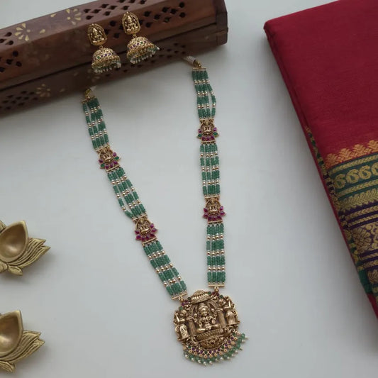 Lakshmi Pendant Green Beads Haram