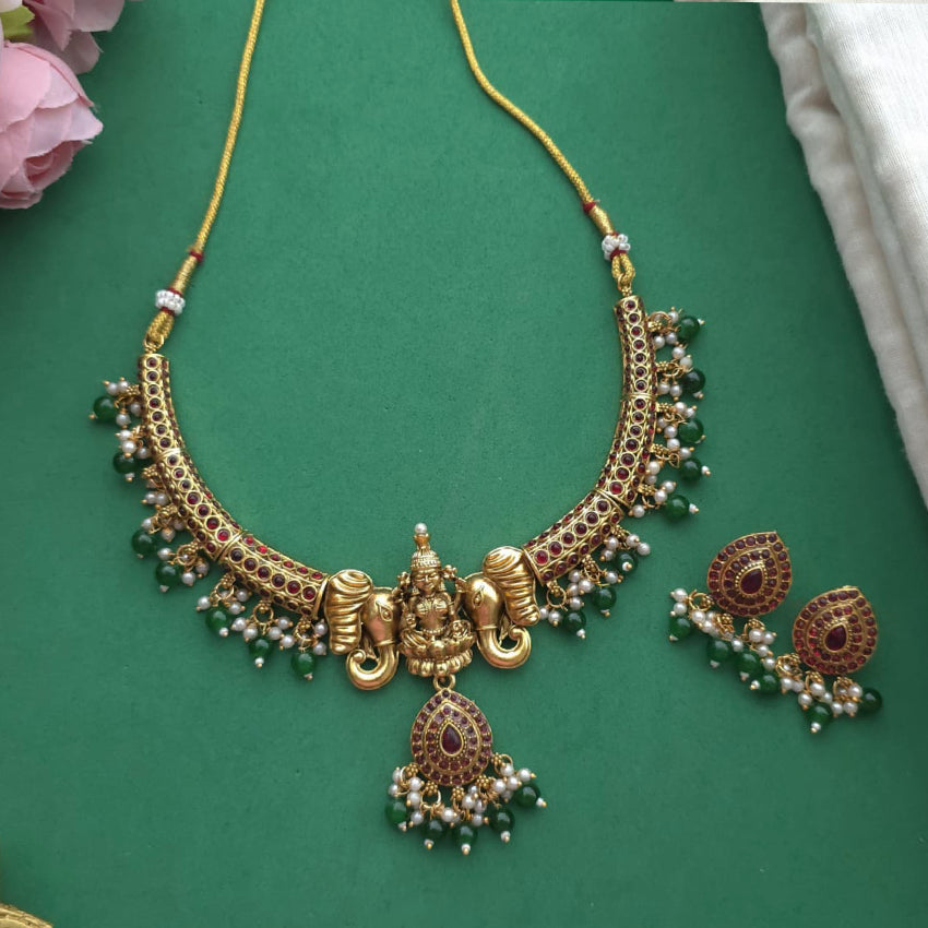 Lakshmi Hasli Necklace with Green Beads