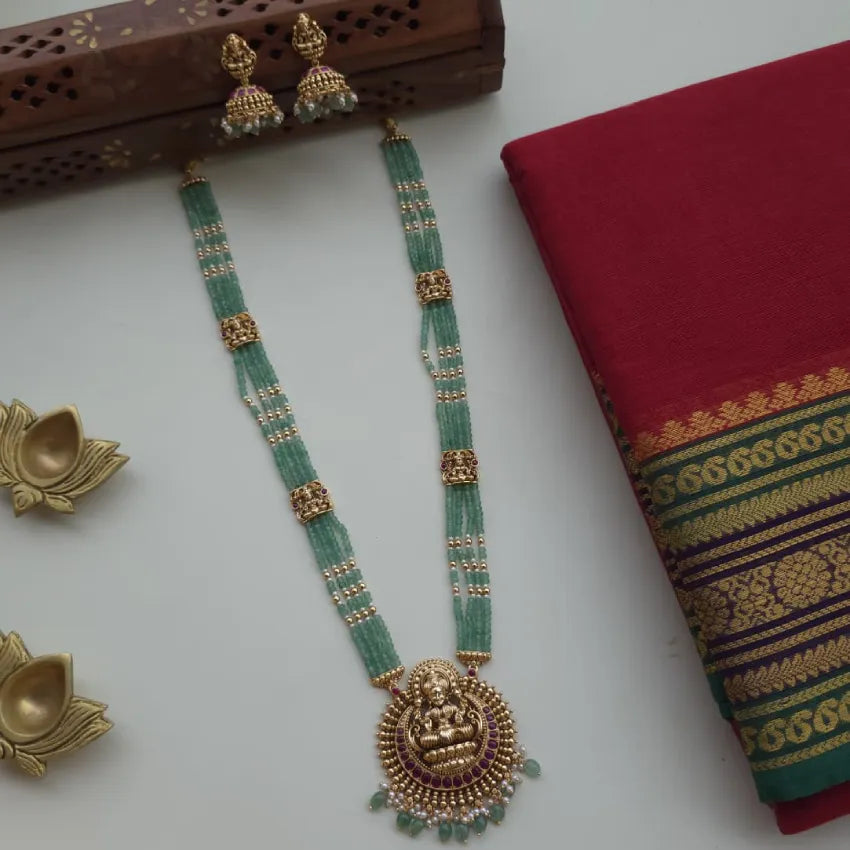 Lakshmi Pendant Green Beads Haram