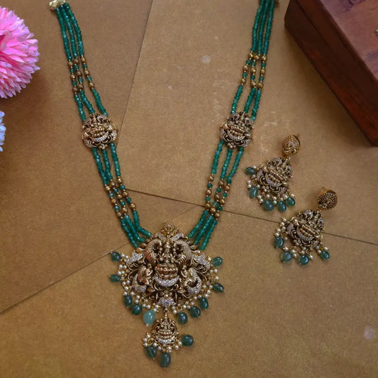 Antique Lakshmi Pendant Green Beads Haram