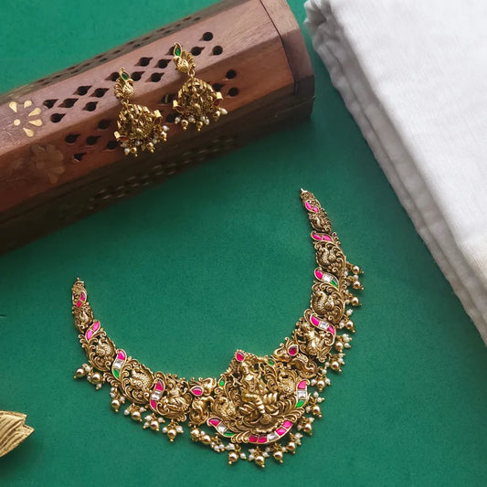 Magizhini Antique Jadau Temple Designer Necklace