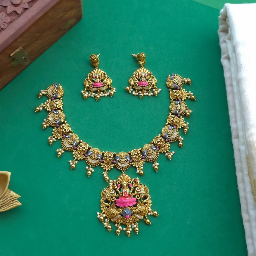 Madhuri Lakshmi Necklace - Hand Painted Gold Inspired