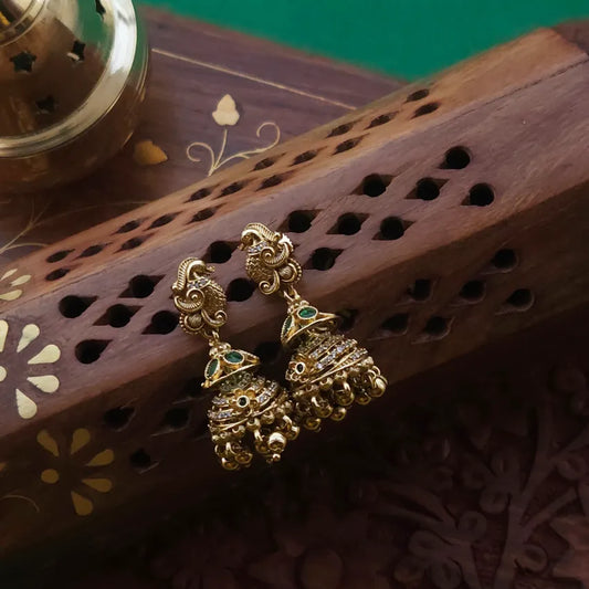 Real Gold Inspired Peacock Jhumka