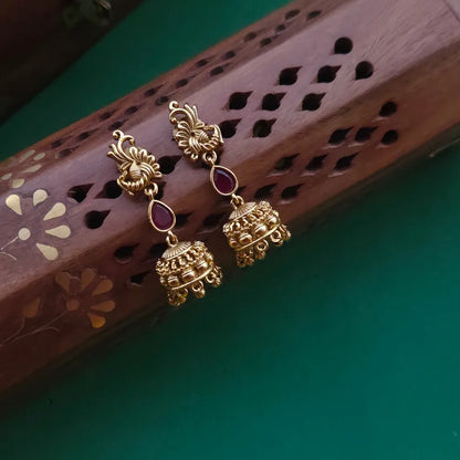 Peacock Jhumka - Red