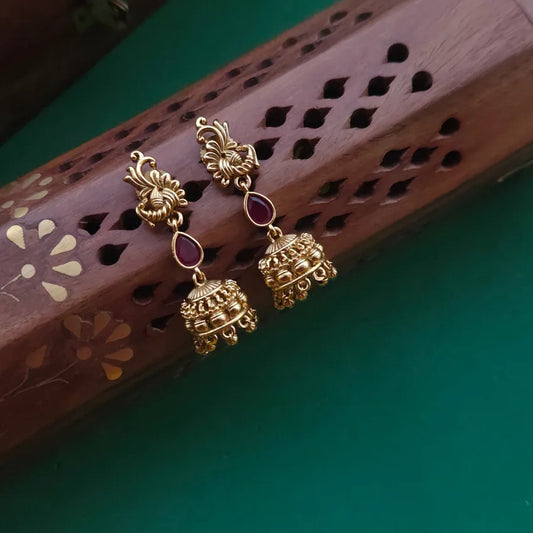 Peacock Jhumka - Red