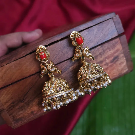 Peacock Red Coral Jhumka