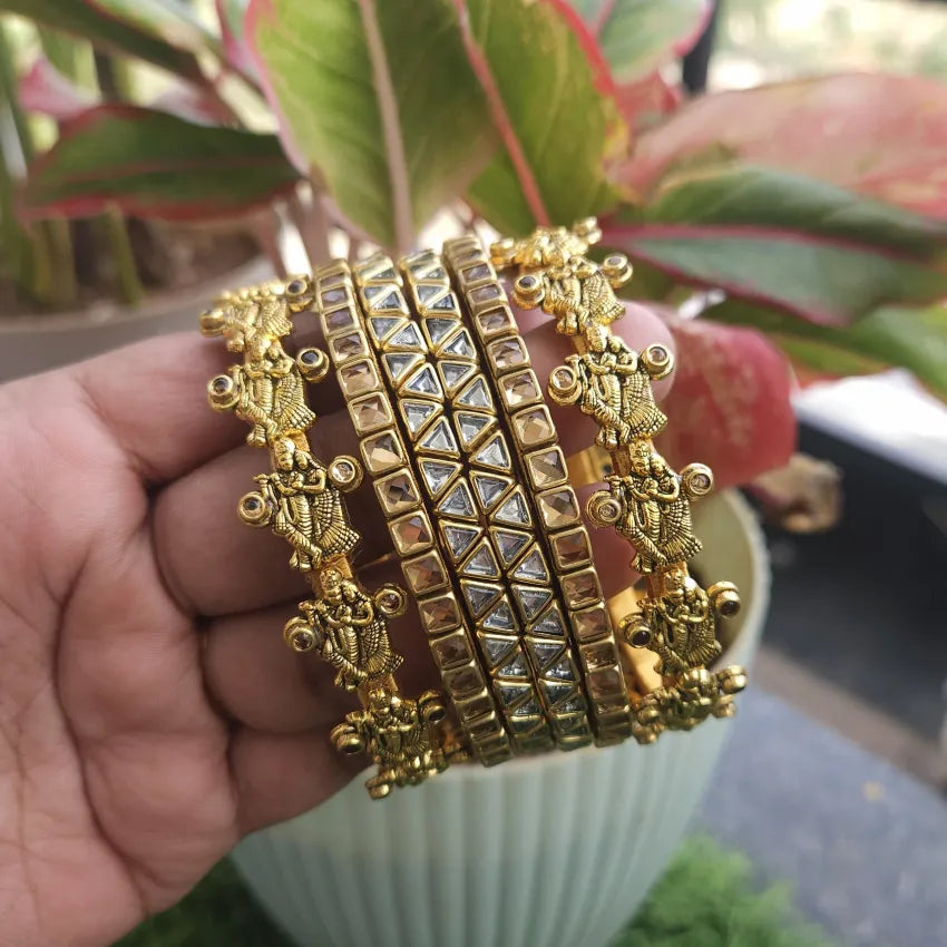 Radha Krishna Silk Thread Kundan Bangles