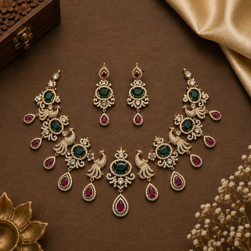 Peacock AD Designer Victorian Necklace - Sneha Mam Inspired