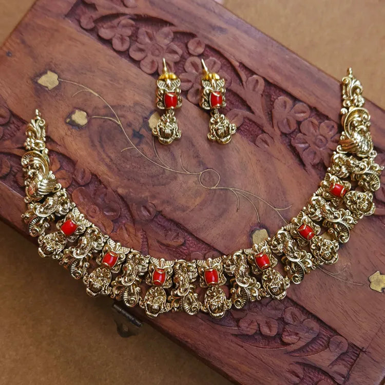 Thoovi - Red Coral Antique Necklace