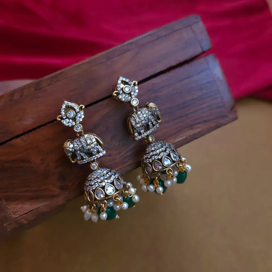 Vcitorian Jhumka - Green