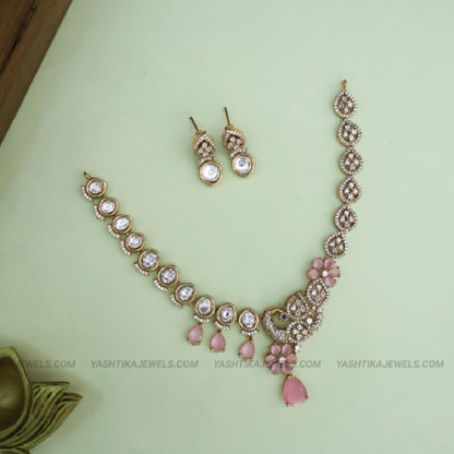 Peacock Victorian AD Necklace - Pink