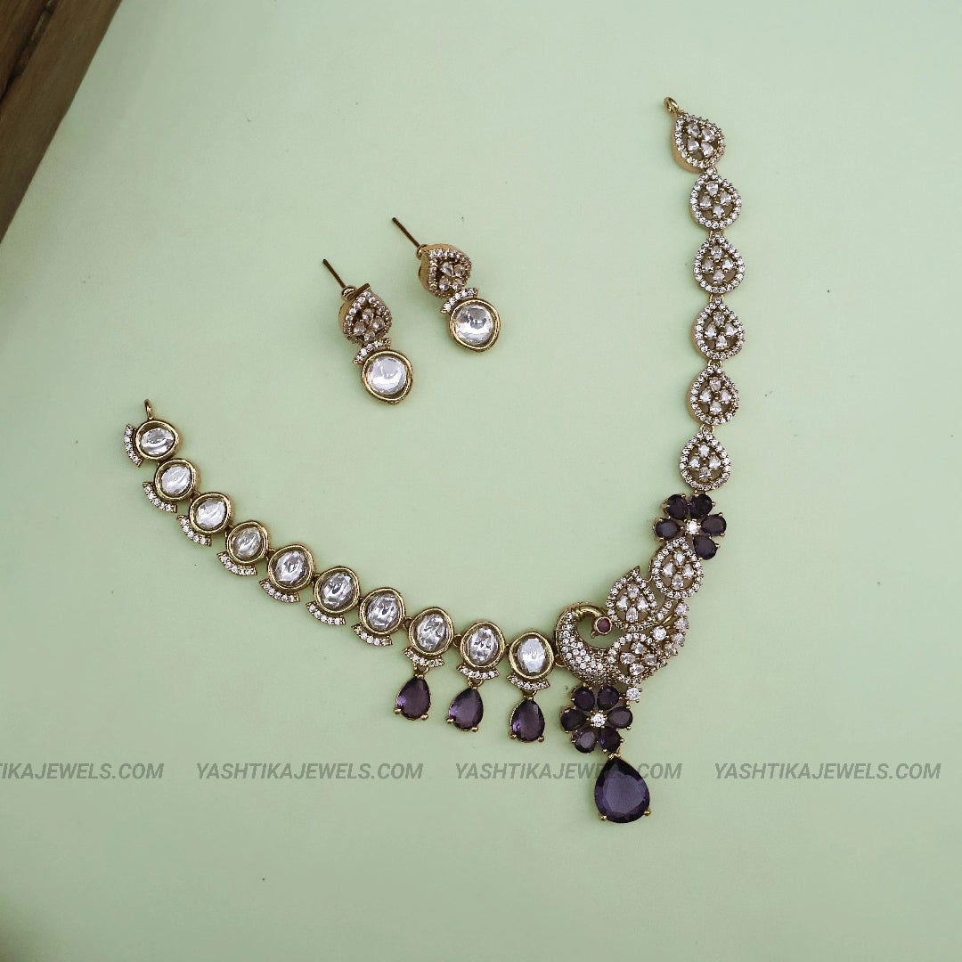 Peacock Victorian Necklace - Purple
