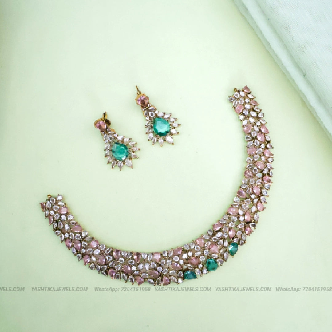 Victorian Pastel Moissanite Party Wear Necklace - Rejina