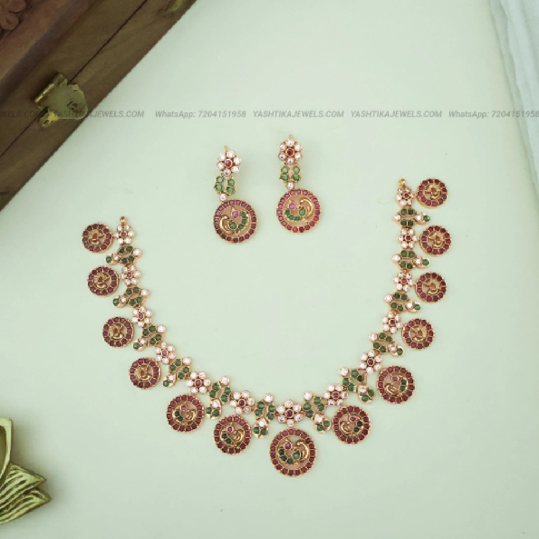Traditional peacock Kemp motif Necklace set with Earrings