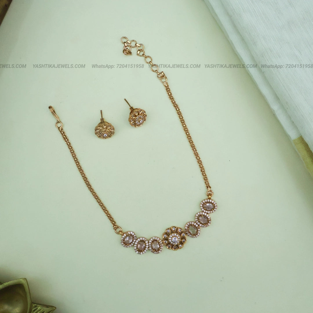 Kids Floral Choker Set With Earbud | Delicate White Stone