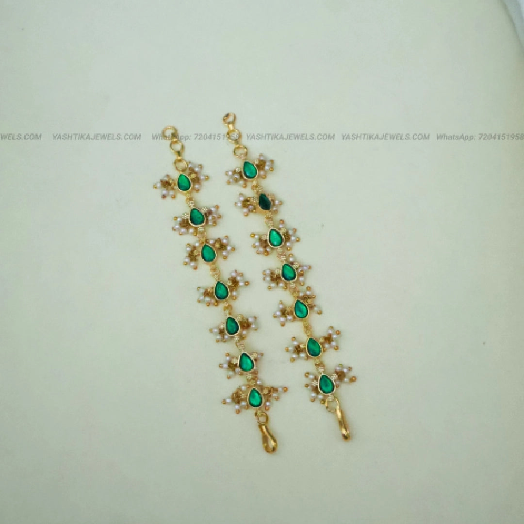 Jadau Drop Earchain | Gold Finish Pearl