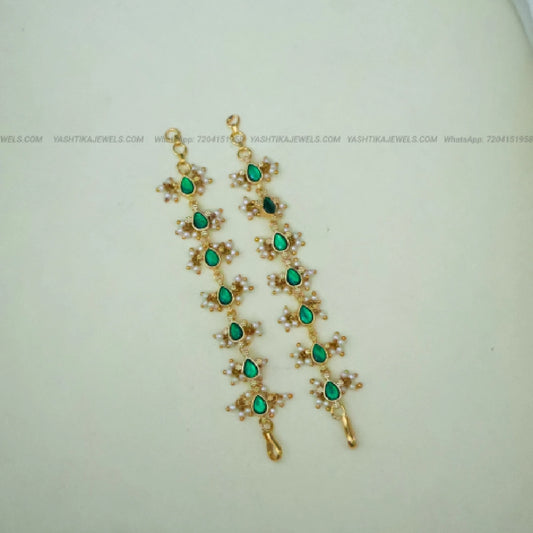 Jadau Drop Earchain | Gold Finish Pearl