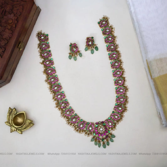 Peacock Jadau Statement Haram Set with Earrings | Yazhi