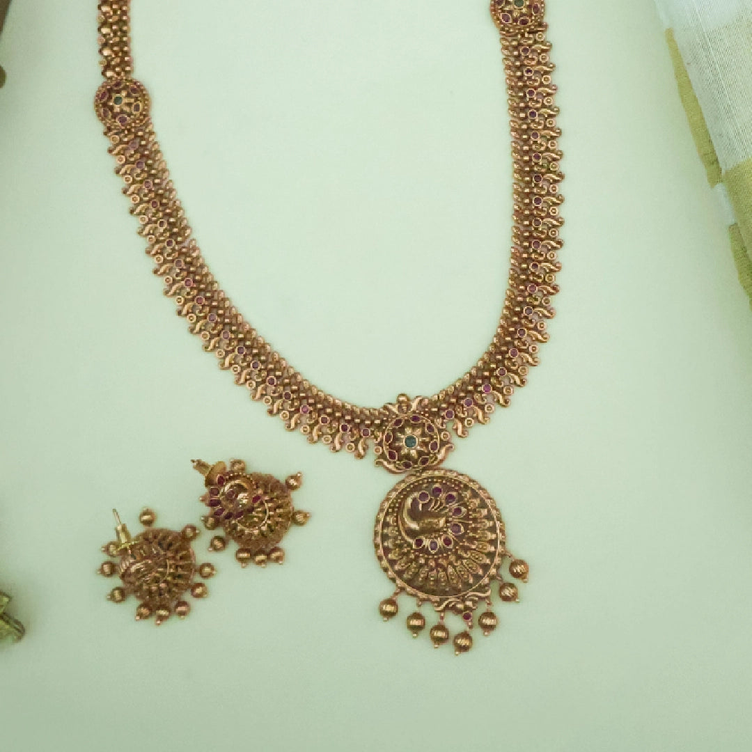 Peacock Antique Real Gold Inspirer Haram Set with Jhumka