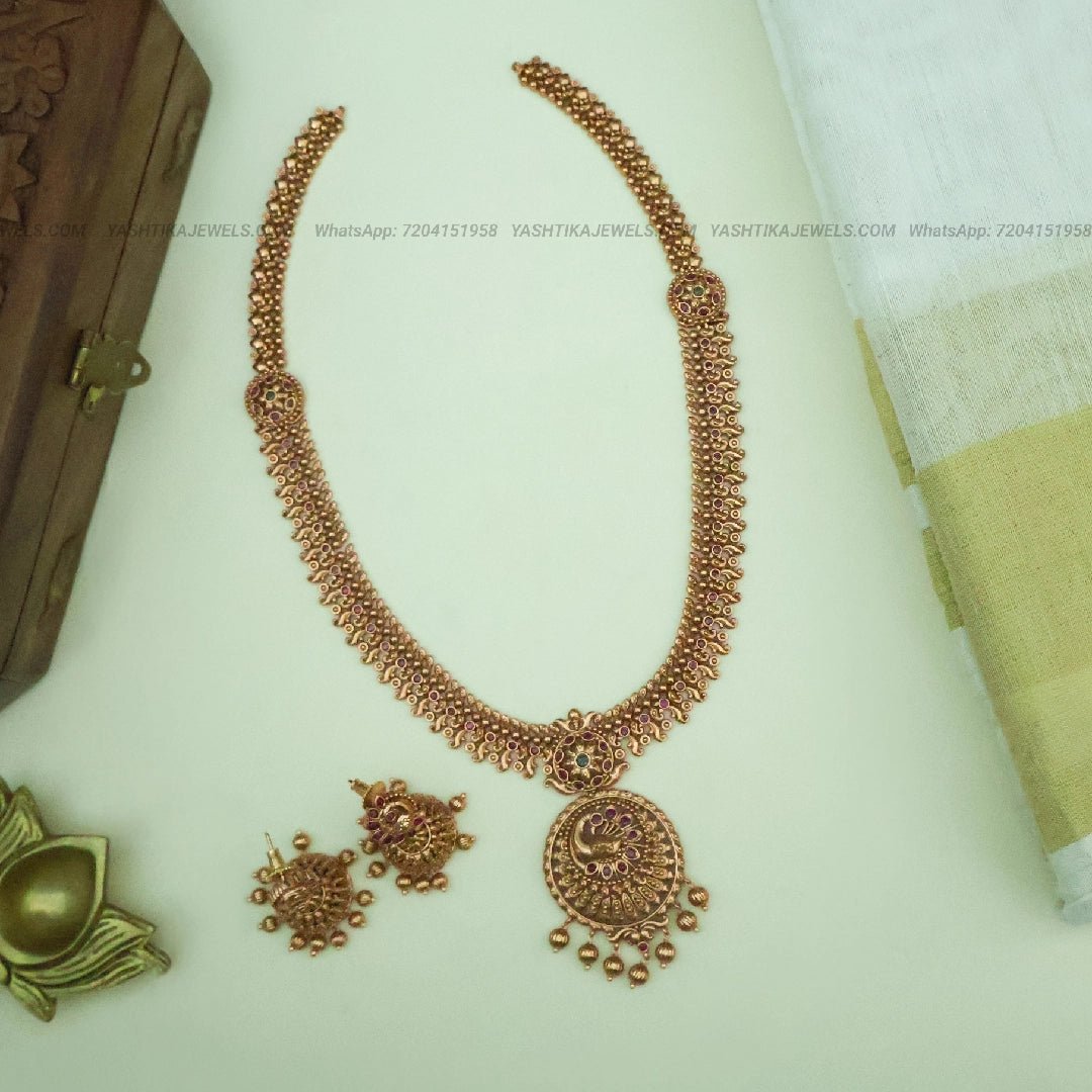 Peacock Antique Real Gold Inspirer Haram Set with Jhumka