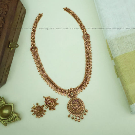 Peacock Antique Real Gold Inspirer Haram Set with Jhumka