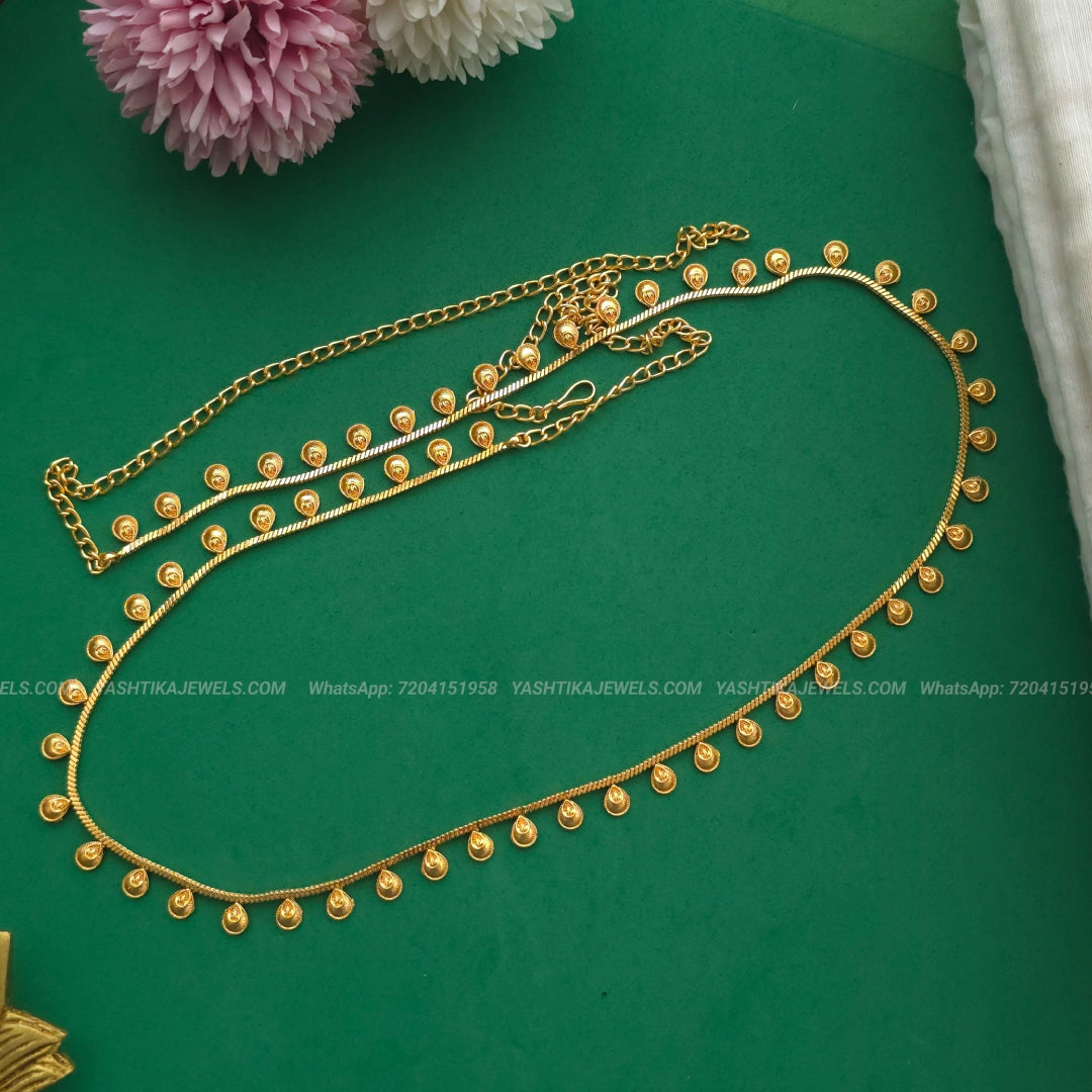 Antique gold weightless hip chain with leaf-drop motif - adjustable waist belt