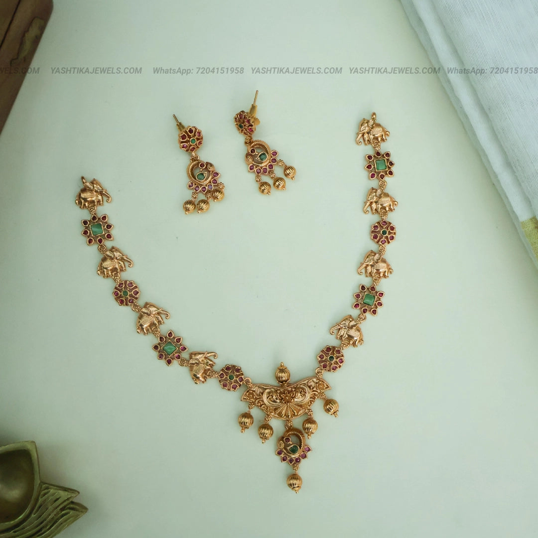 Antique Elephant & Kemp Floral Necklace set | Minimal Necklace - Ambuja