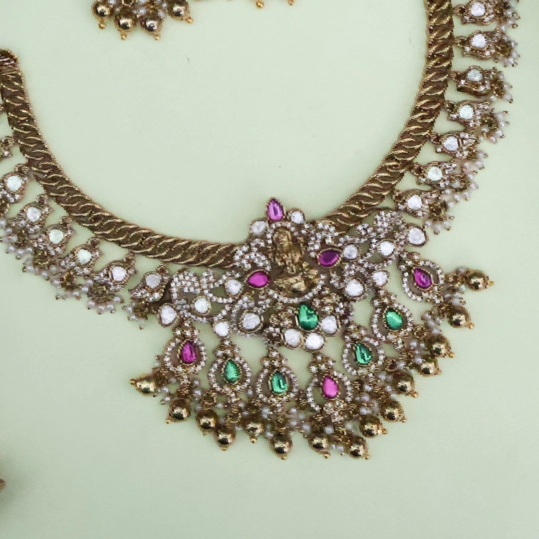 Antique Finish Premium Semi-Precious Jadau Designer Necklace Set | Jelabi Design Chain