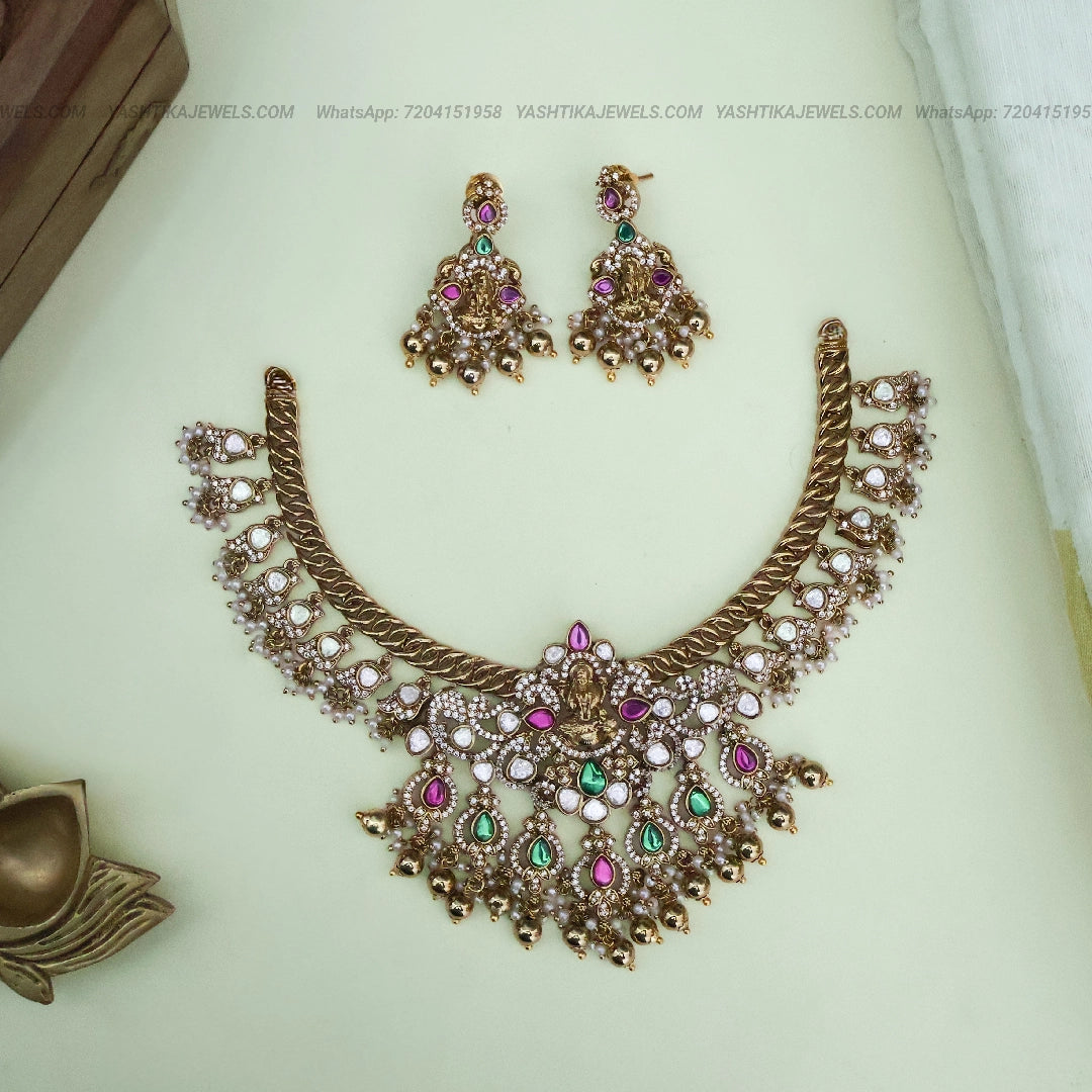 Antique Finish Premium Semi-Precious Jadau Designer Necklace Set | Jelabi Design Chain