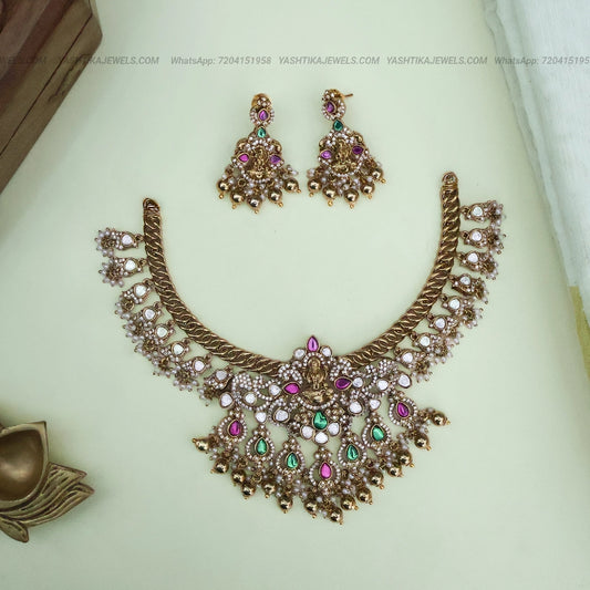 Antique Finish Premium Semi-Precious Jadau Designer Necklace Set | Jelabi Design Chain
