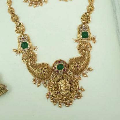 Antqiue finish Bold Bridal Krishna Necklace with earrings | Mid-Length - Vedika