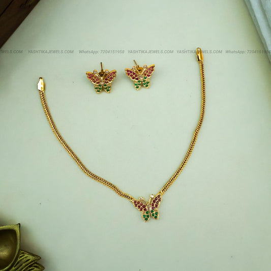 Butterfly attigai necklace with ruby and emerald stone wings
Matching earrings for butterfly attigai necklace set