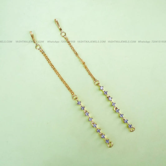 Gold-tone CZ stone ear chain featuring a fine chain and sparkling clear cubic zirconia stones