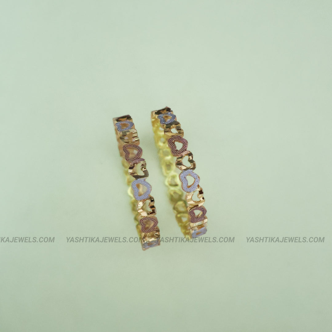 Kids heart enamel bangles pair with pastel detailing - gold finish