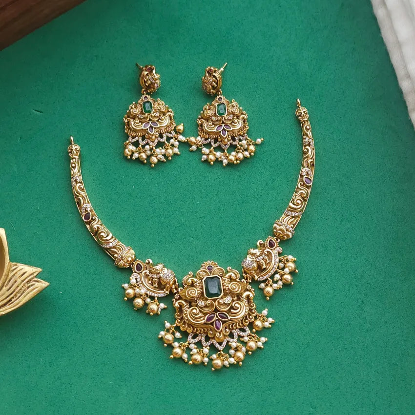 Abhi Antique Real gold Inspired Necklace - Non Idol