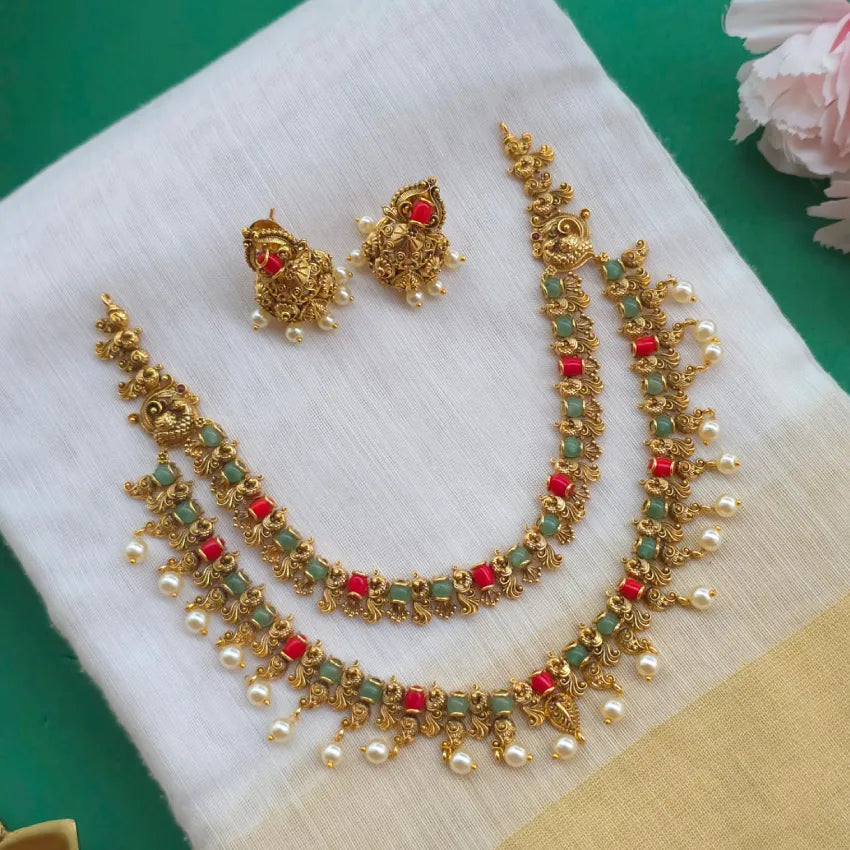 Peacock Coral Dual Layer Necklace