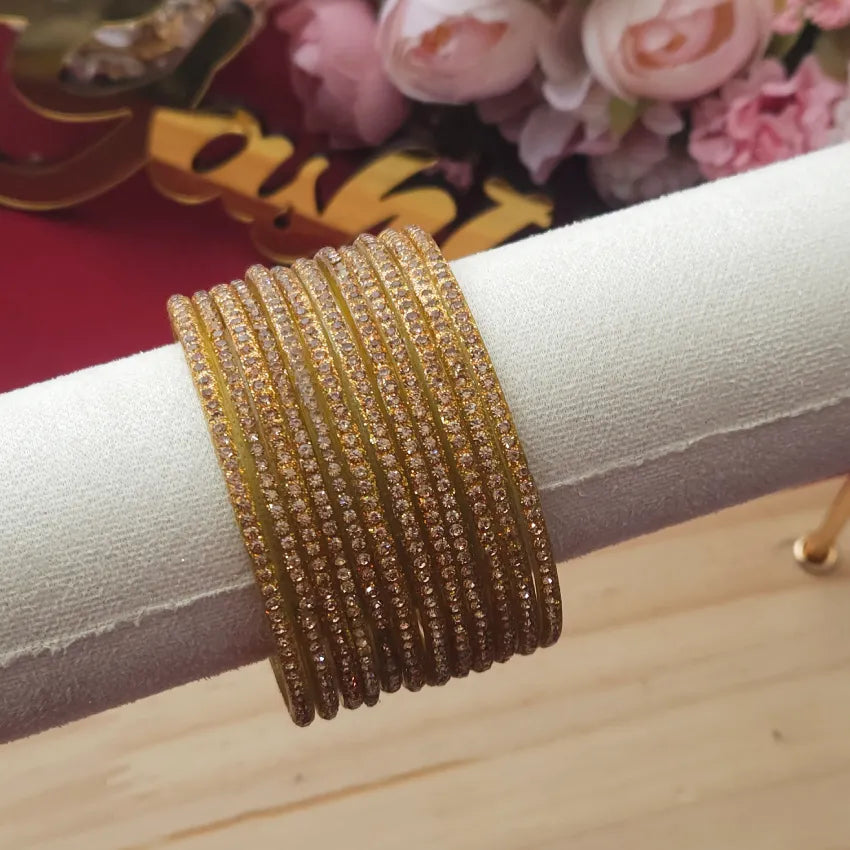 Sparkle Designer Glass Bangles - Gold